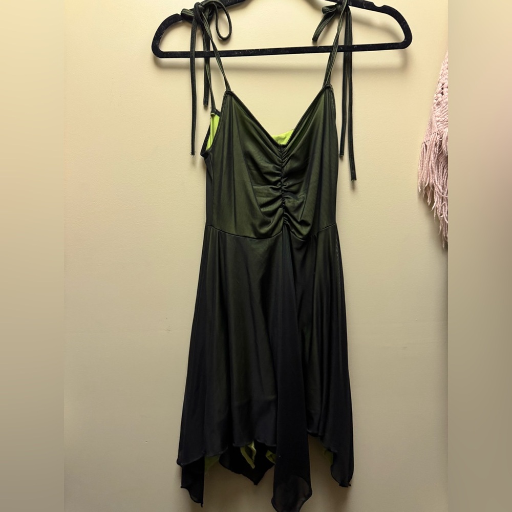 Dolls Kill Black and Neon Green High Low Dress